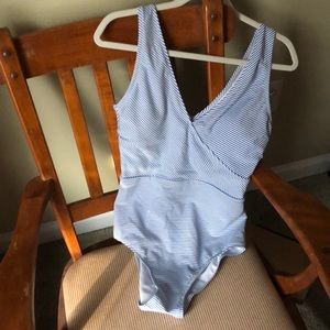 Seersucker Lands’ End one-piece